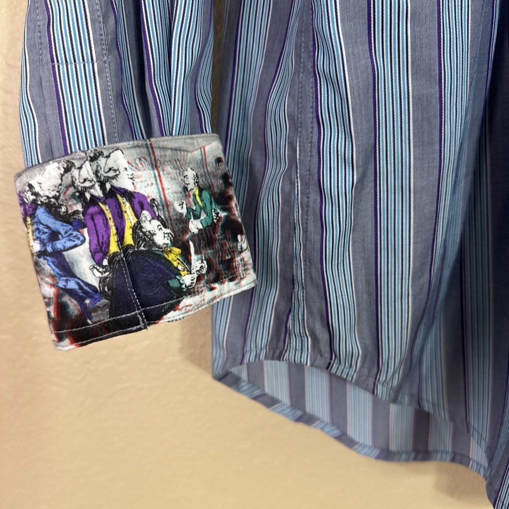 Robert Graham Men's Striped‎ Adagio Embroidered Flip Cuff Shirt Large $228 - Picture 4 of 7